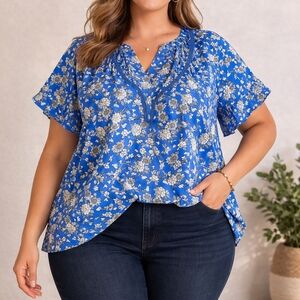 Max Studio Floral Blue Women's Top